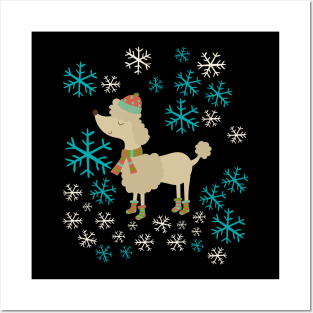 Poodle Dog walk in snow Posters and Art